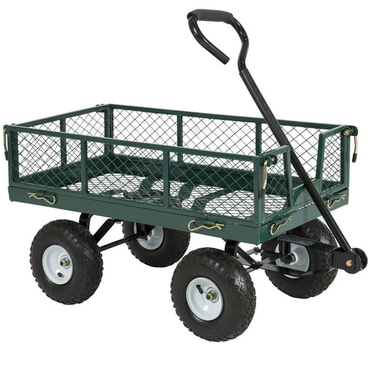 Outdoor > Gardening > Wheelbarrows Carts Wagons - Heavy Duty Green Steel Garden Utility Cart Wagon With Removable Sides