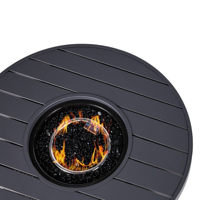 Outdoor > Outdoor Decor > Fire Pits - 50,000 BTU Grey Wicker Round LP Gas Propane Fire Pit W/ Faux Wood Tabletop And Cover