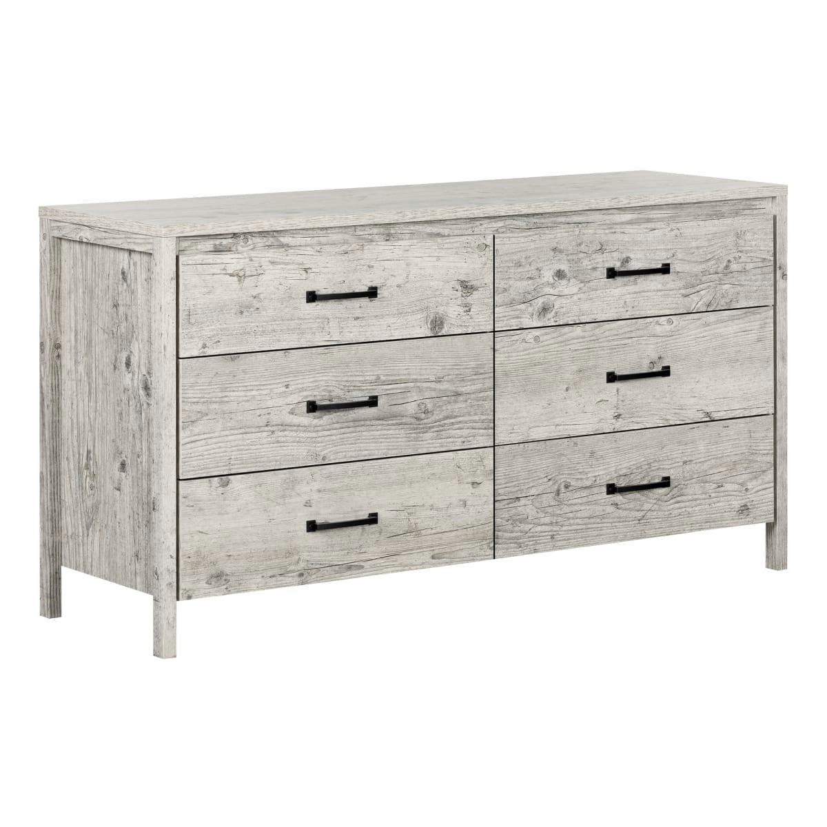 Bedroom > Nightstand And Dressers - Modern Washed Pine 6 Drawer Double Dresser
