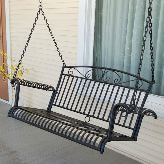 Outdoor > Outdoor Furniture > Porch Swings And Gliders - Wrought Iron Outdoor Patio 4-Ft Porch Swing In Black
