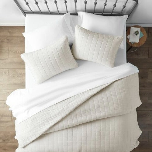 Bedroom > Quilts & Blankets - 2 Piece Microfiber Farmhouse Coverlet Bedspread Set Ivory, Twin/Twin XL