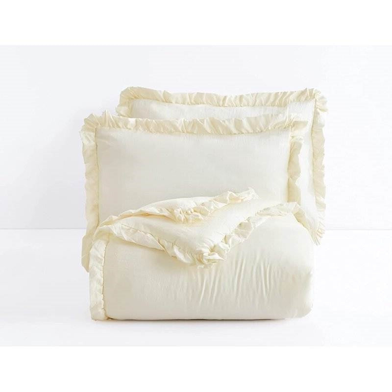 Bedroom > Comforters And Sets - Full Size Ivory Microfiber 3-Piece Comforter Set With Ruffled Edge Trim