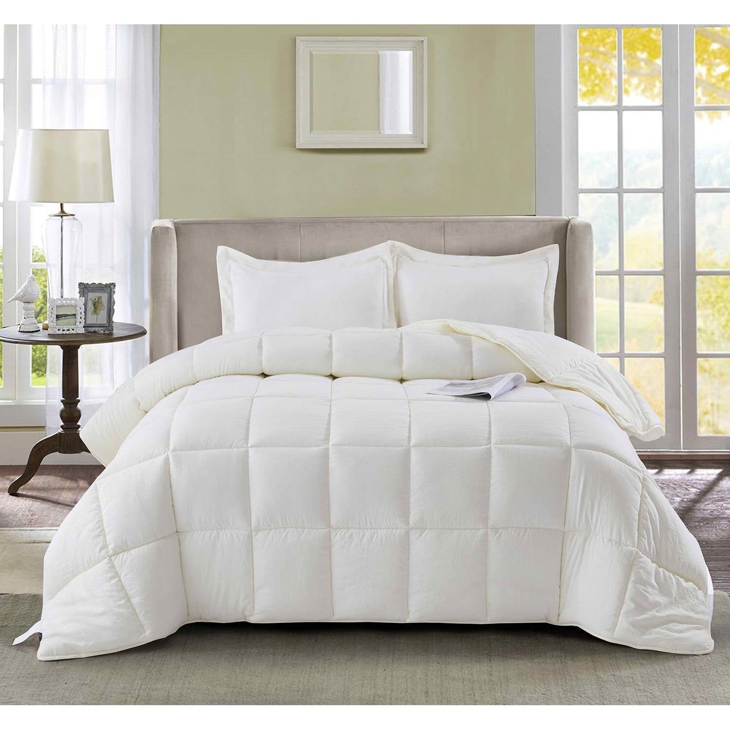 Bedroom > Comforters And Sets - King Size Off White 3 Piece Microfiber Reversible Comforter Set