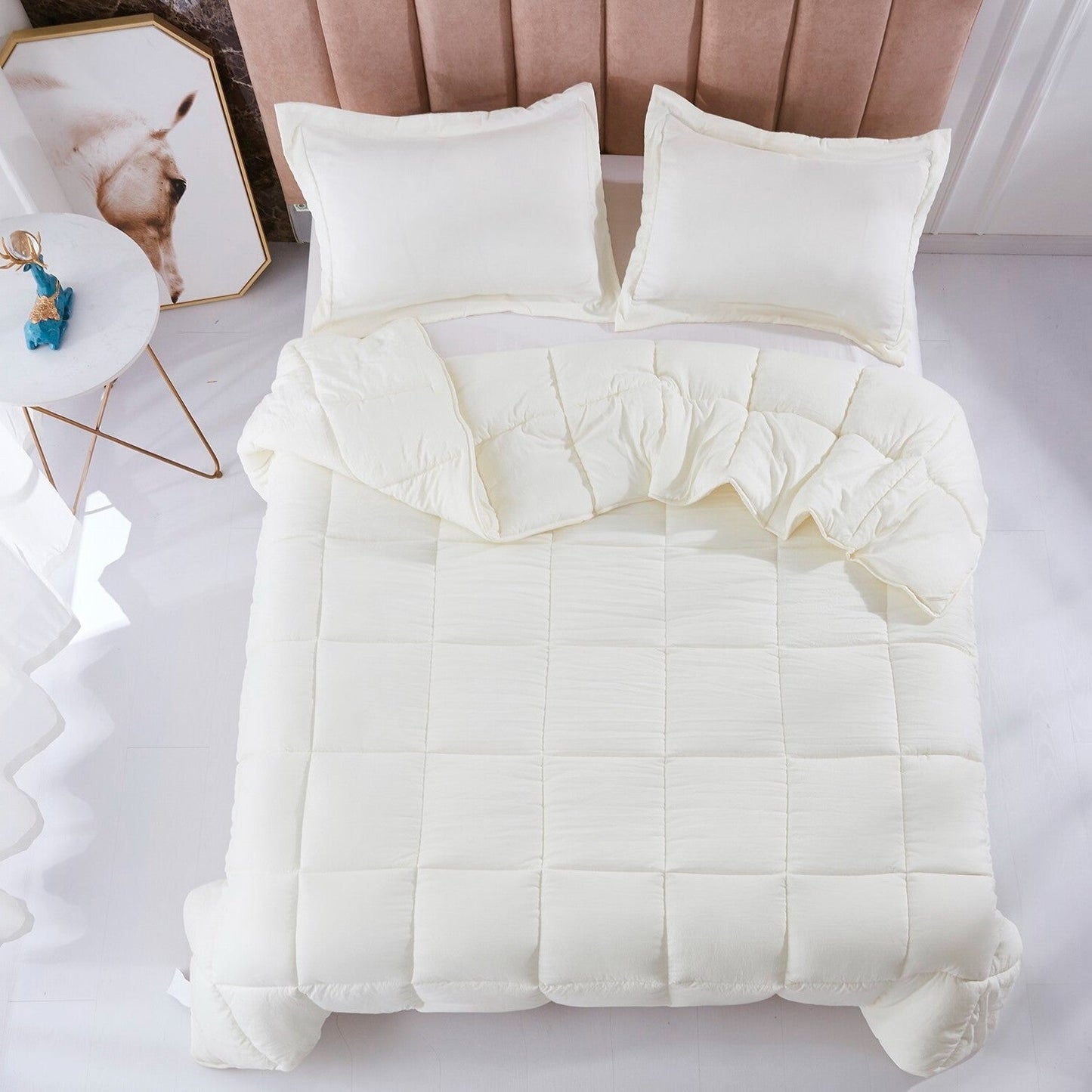 Bedroom > Comforters And Sets - Queen Size Off White 3 Piece Microfiber Reversible Comforter Set