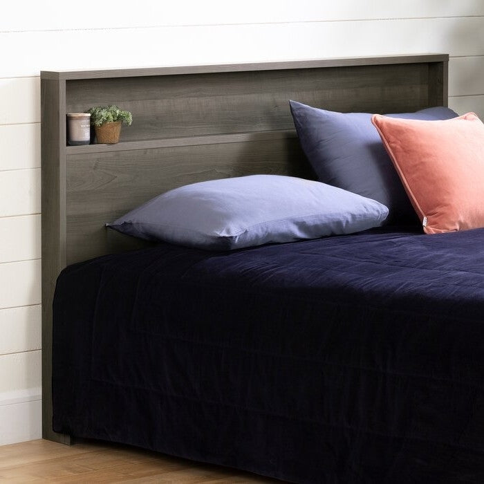 Bedroom > Headboards - Full/Queen Size Modern Grey Storage Bookcase Panel Headboard