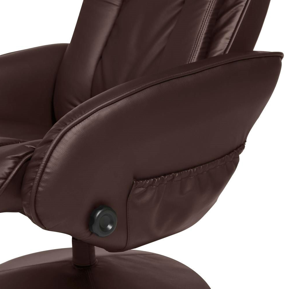 Living Room > Recliners And Leather Recliner - Sturdy Brown Faux Leather Electric Massage Recliner Chair W/ Ottoman