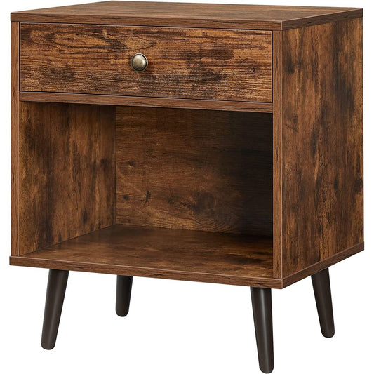 Bedroom > Nightstand And Dressers - FarmHouse Retro Brown 1 Storage Drawer Nightstand