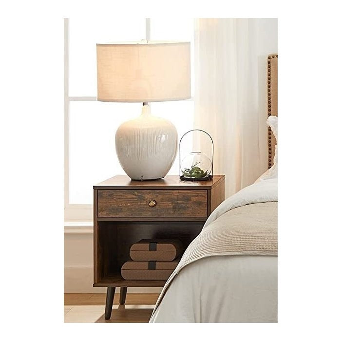 Bedroom > Nightstand And Dressers - FarmHouse Retro Brown 1 Storage Drawer Nightstand
