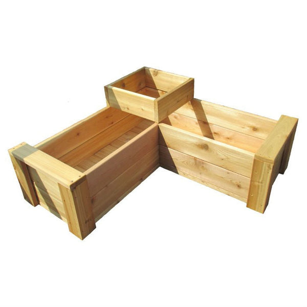 Outdoor > Gardening > Planters - Heavy Duty Rot-Resistant Cedar 2 Level L-Shaped Planter Made In USA