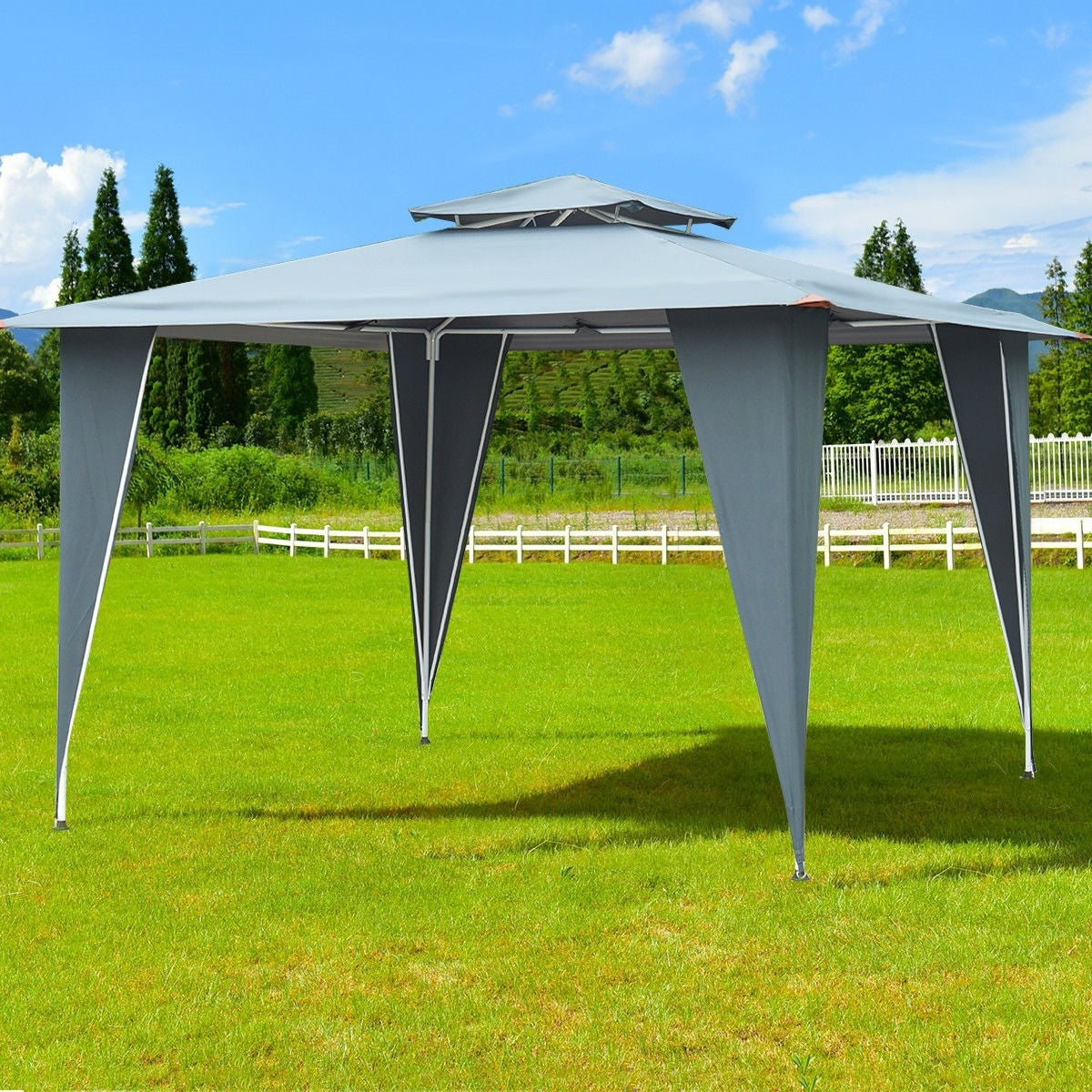 11.5ft x 11.5ft Steel Gazebo Canopy Awning Tent Gray-Novel Home