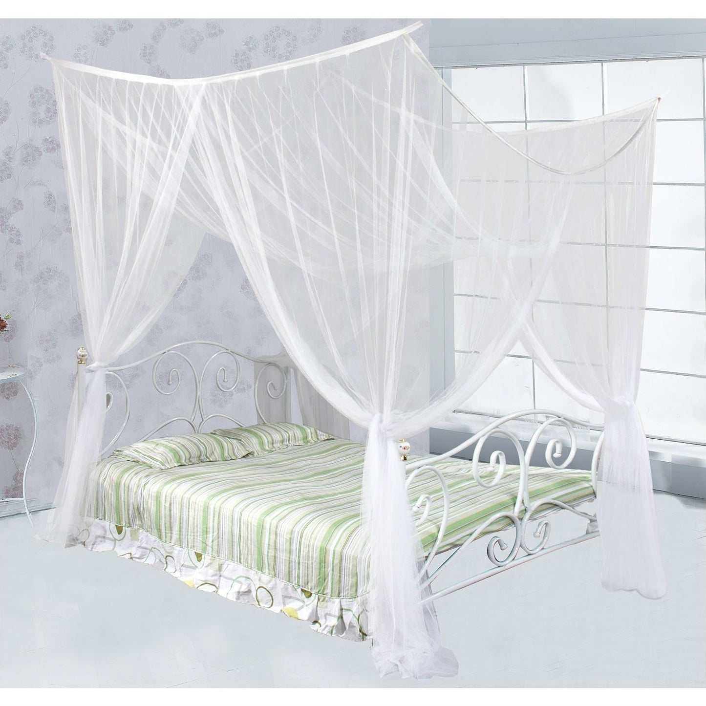 Bedroom > Bed Frames > Canopy Beds - White Mosquito Net Bed Canopy Mesh Netting - Size Full Queen King
