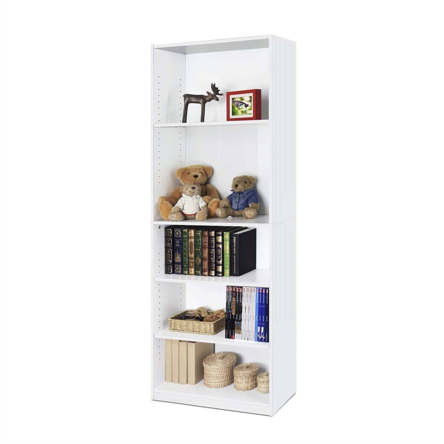 Living Room > Bookcases - Modern 5-Shelf Bookcase In White Wood Finish