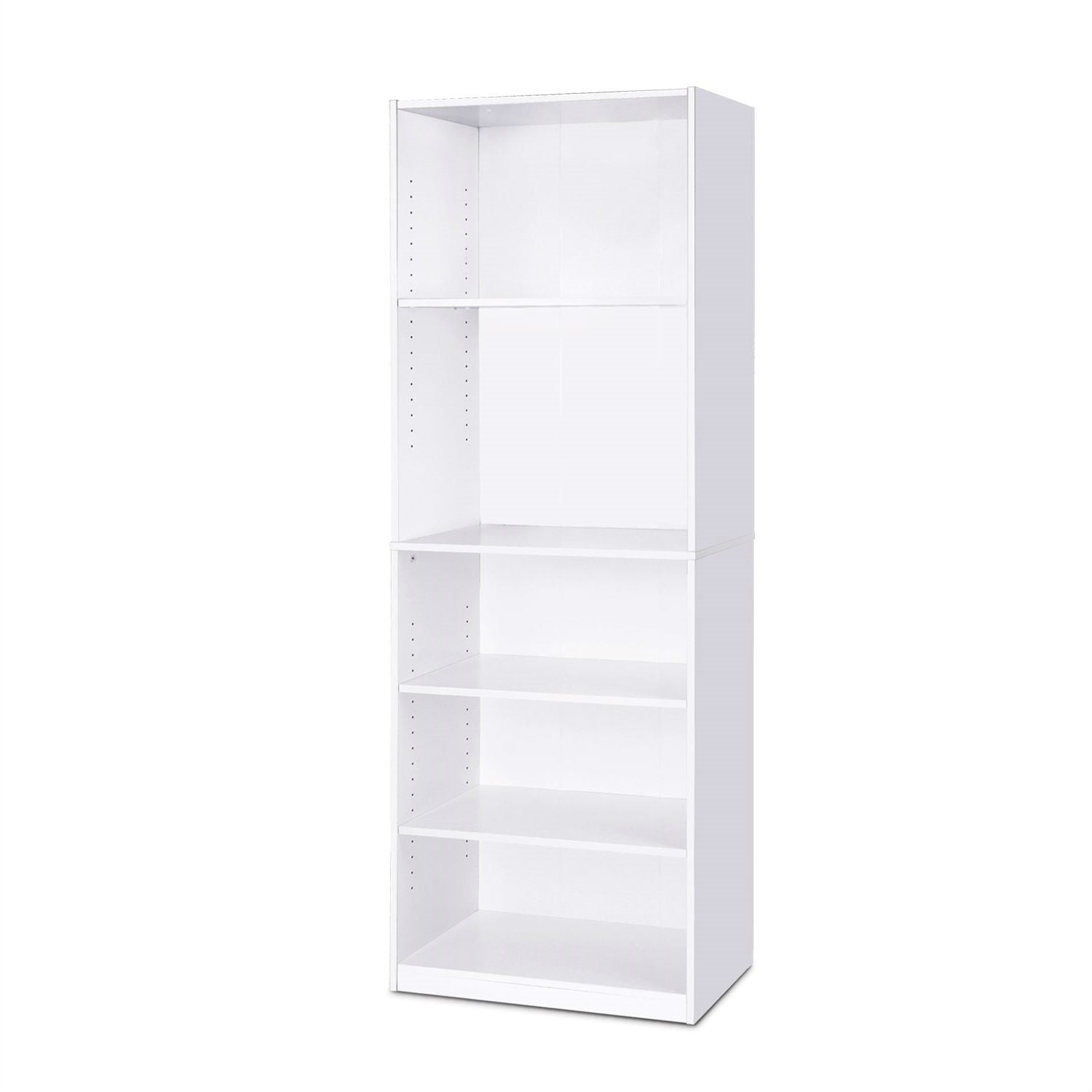 Living Room > Bookcases - Modern 5-Shelf Bookcase In White Wood Finish