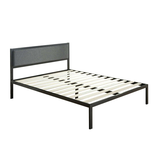 Bedroom > Bed Frames > Platform Beds - King Size Metal Platform Bed Frame With Wood Slats And Upholstered Headboard