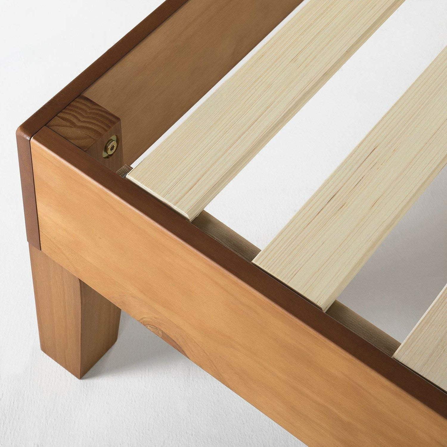 Bedroom > Bed Frames > Platform Beds - King Modern Classic Solid Wood Slat Platform Bed Frame In Natural Finish