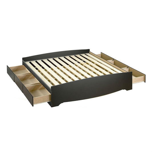 Bedroom > Bed Frames > Platform Beds - King Size Black Wood Platform Bed Frame With Storage Drawers