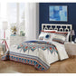 Bedroom > Quilts & Blankets - King Size 4 Piece Cotton Blue White Boho Geometric Reversible Quilt Set