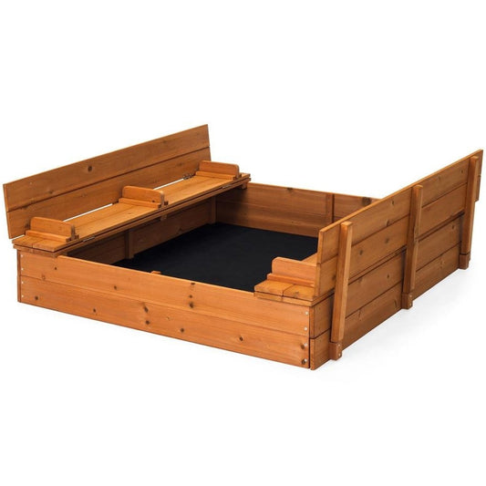 Outdoor > Outdoor Furniture > Garden Benches - Sturdy Brown Cedar Kids Complete Seated Bench Sandbox