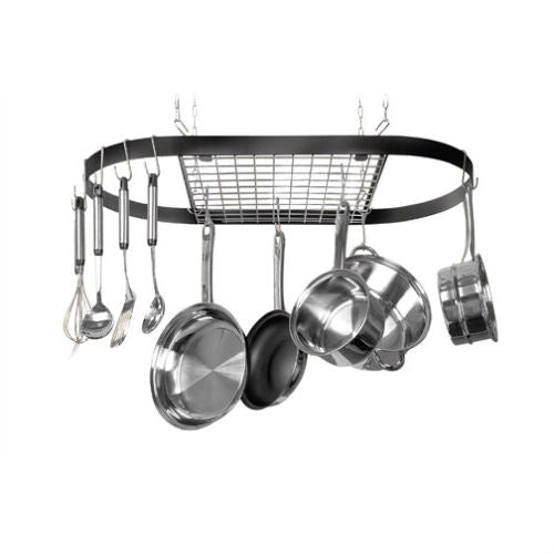 Kitchen > Pot Racks - Ceiling Mount Wrought Iron Hanging Oval Pot Rack With 12 Hooks