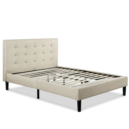 Bedroom > Bed Frames > Platform Beds - King Size Taupe Beige Upholstered Platform Bed Frame With Headboard