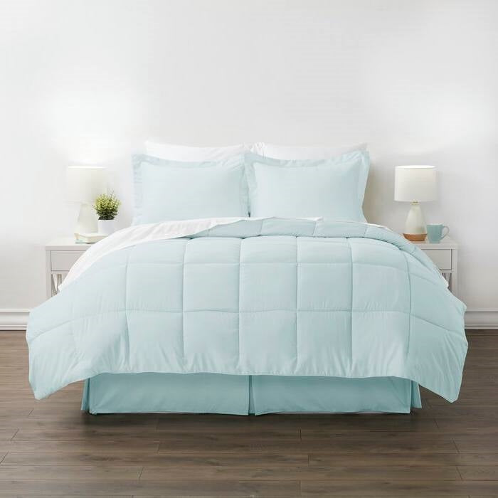 Bedroom > Comforters And Sets - King Size Microfiber 6-Piece Reversible Bed-in-a-Bag Comforter Set In Aqua Blue
