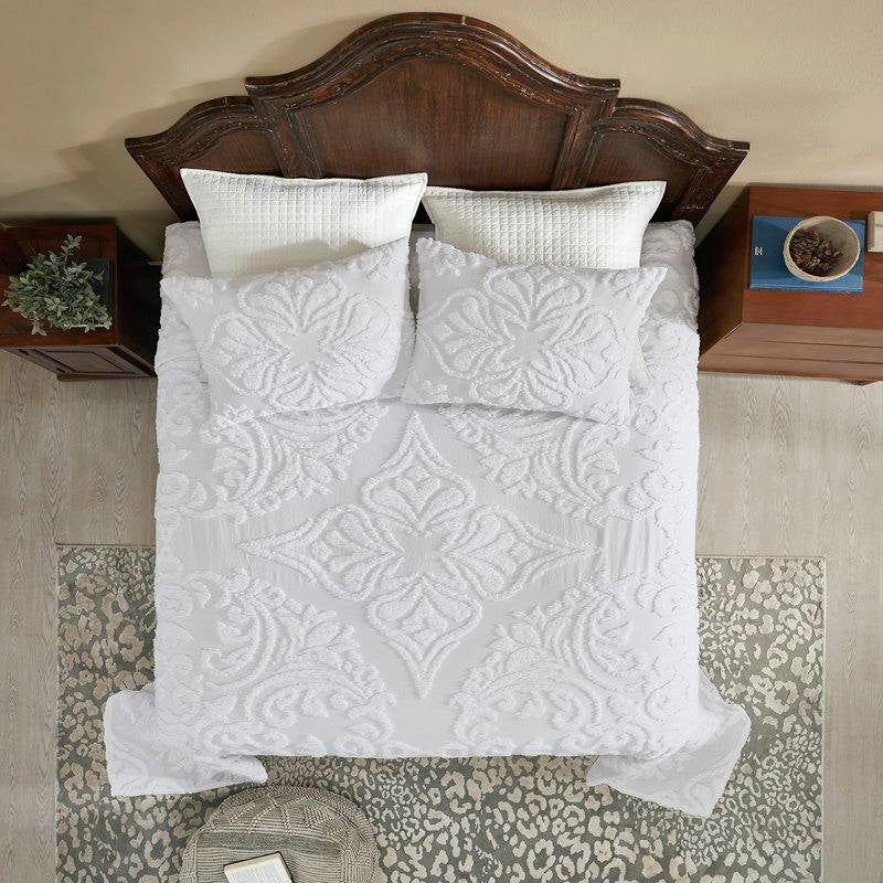 Bedroom > Bedspreads - King Size 100-Percent Cotton Chenille 3-Piece Coverlet Bedspread Set In White