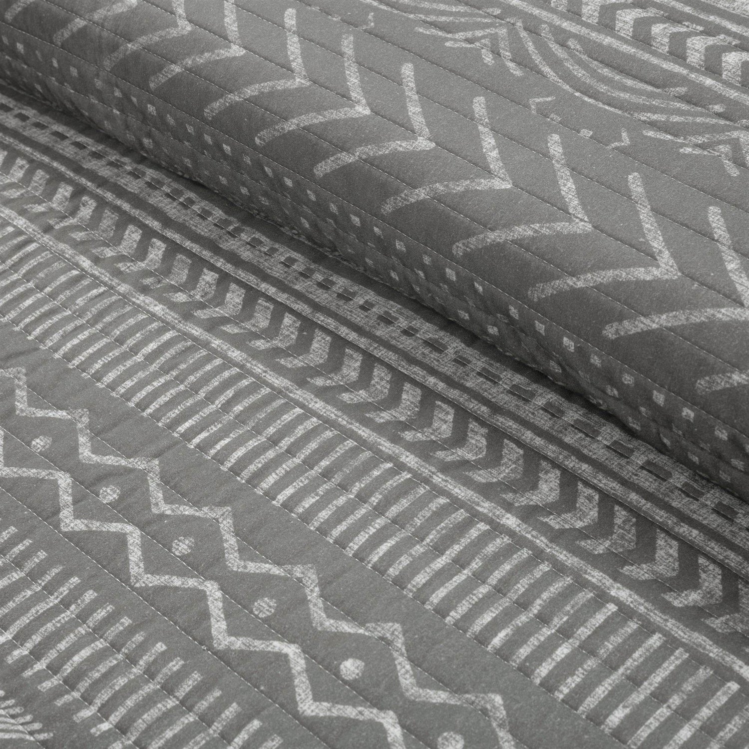 Bedroom > Quilts & Blankets - King Size Scandinavian Dark Grey Chevron Stripe Reversible Cotton Quilt Set