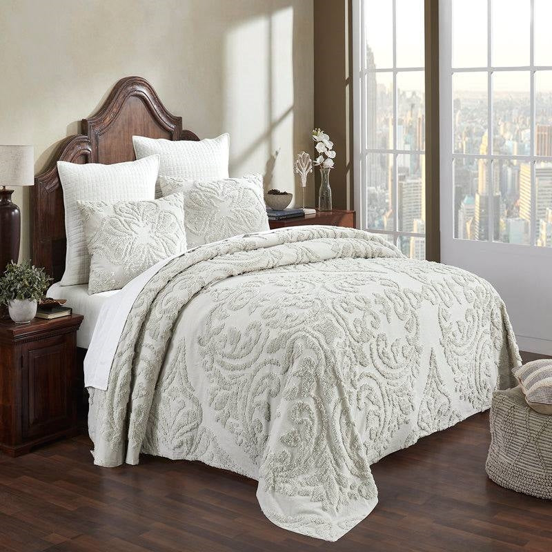 Bedroom > Bedspreads - King Size 100-Percent Cotton Chenille 3-Piece Coverlet Bedspread Set In Ivory