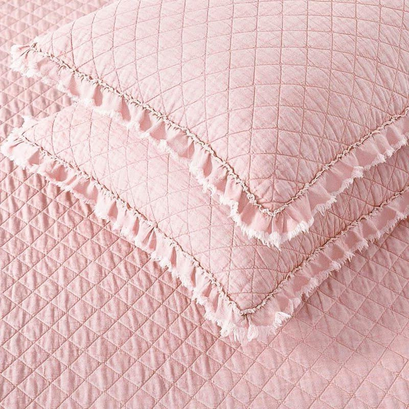 Bedroom > Bedspreads - King Pink Microfiber Diamond Quilted Bedspread Set With Frayed Edges
