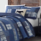 Bedroom > Quilts & Blankets - King Size 100-Percent Cotton Reversible 3 Piece Blue Patchwork Quilt Set