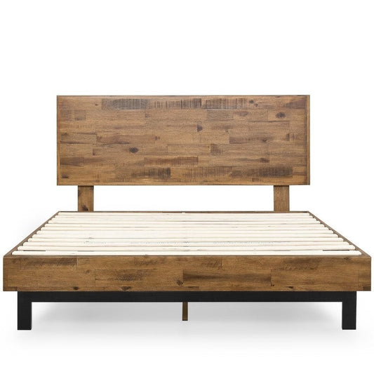 Bedroom > Bed Frames > Platform Beds - Rustic FarmHome Low Profile Pine Slatted Platform Bed In King