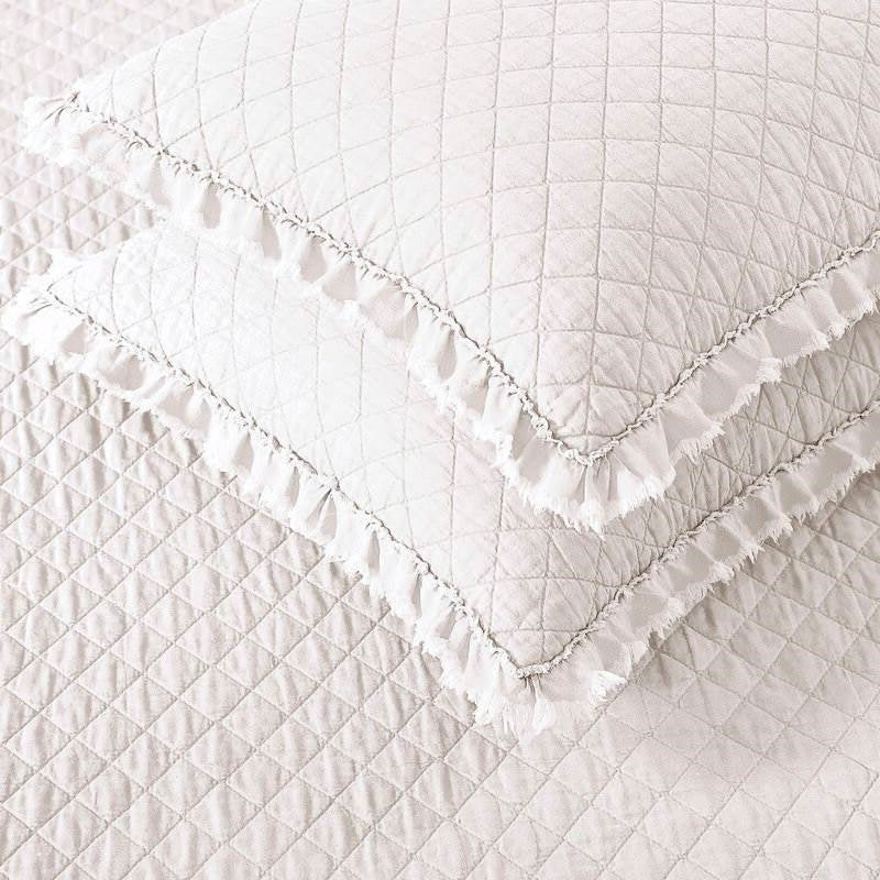Bedroom > Bedspreads - King White Farmhouse Microfiber Diamond Quilted Bedspread Set With Frayed Edges