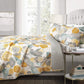 Bedroom > Quilts & Blankets - 3 Piece Reversible Yellow Grey Floral Cotton Quilt Set In King Size