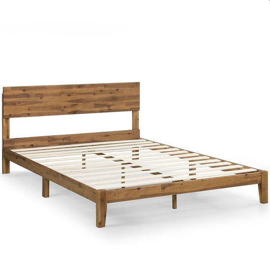 Bedroom > Bed Frames > Platform Beds - King Size Modern Wood Platform Bed Frame With Headboard In Medium Brown
