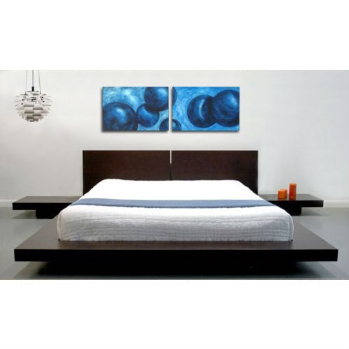 Bedroom > Bed Frames > Platform Beds - King Modern Japanese Style Platform Bed With Headboard And 2 Nightstands In Espresso