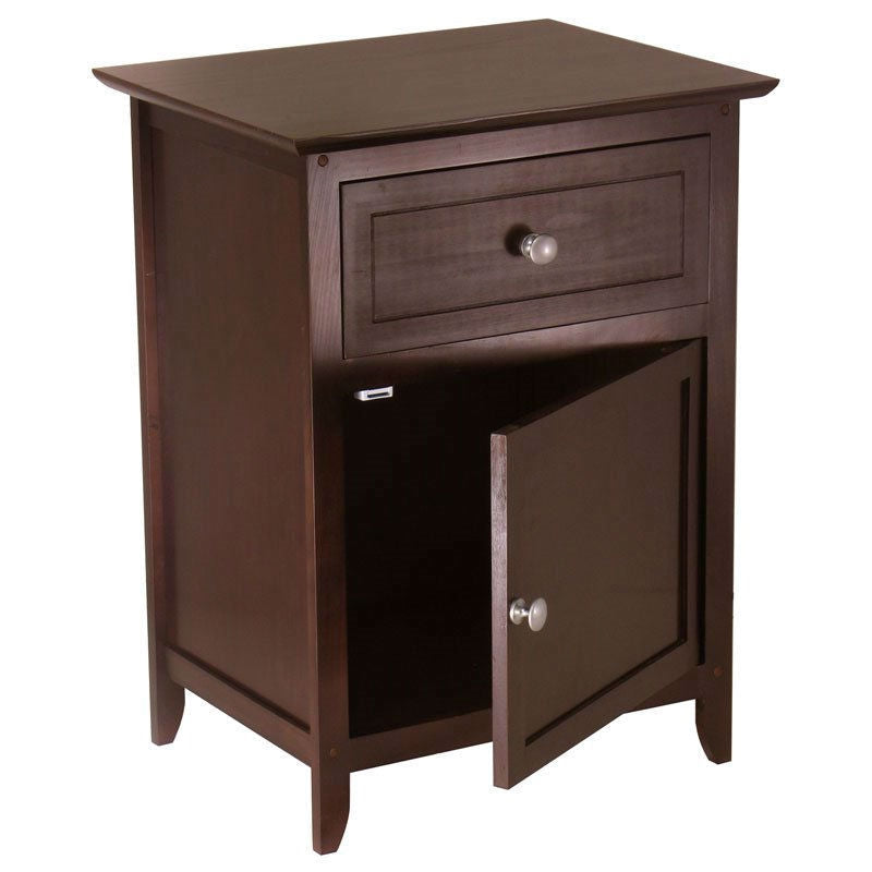 Bedroom > Nightstand And Dressers - Antique Walnut Wood Finish 1-Drawer Bedroom Nightstand End Table Cabinet