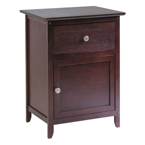 Bedroom > Nightstand And Dressers - Antique Walnut Wood Finish 1-Drawer Bedroom Nightstand End Table Cabinet