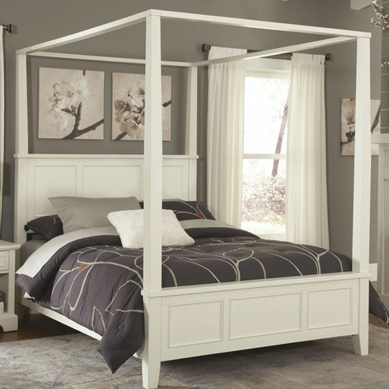 Bedroom > Bed Frames > Canopy Beds - King Size Contemporary Canopy Bed In White Wood Finish