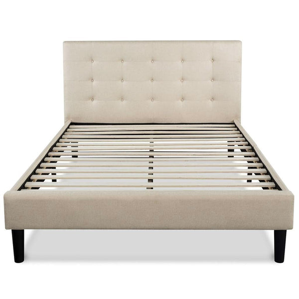 Bedroom > Bed Frames > Platform Beds - King Size Upholstered Platform Bed Frame With Button Tufted Headboard In Taupe