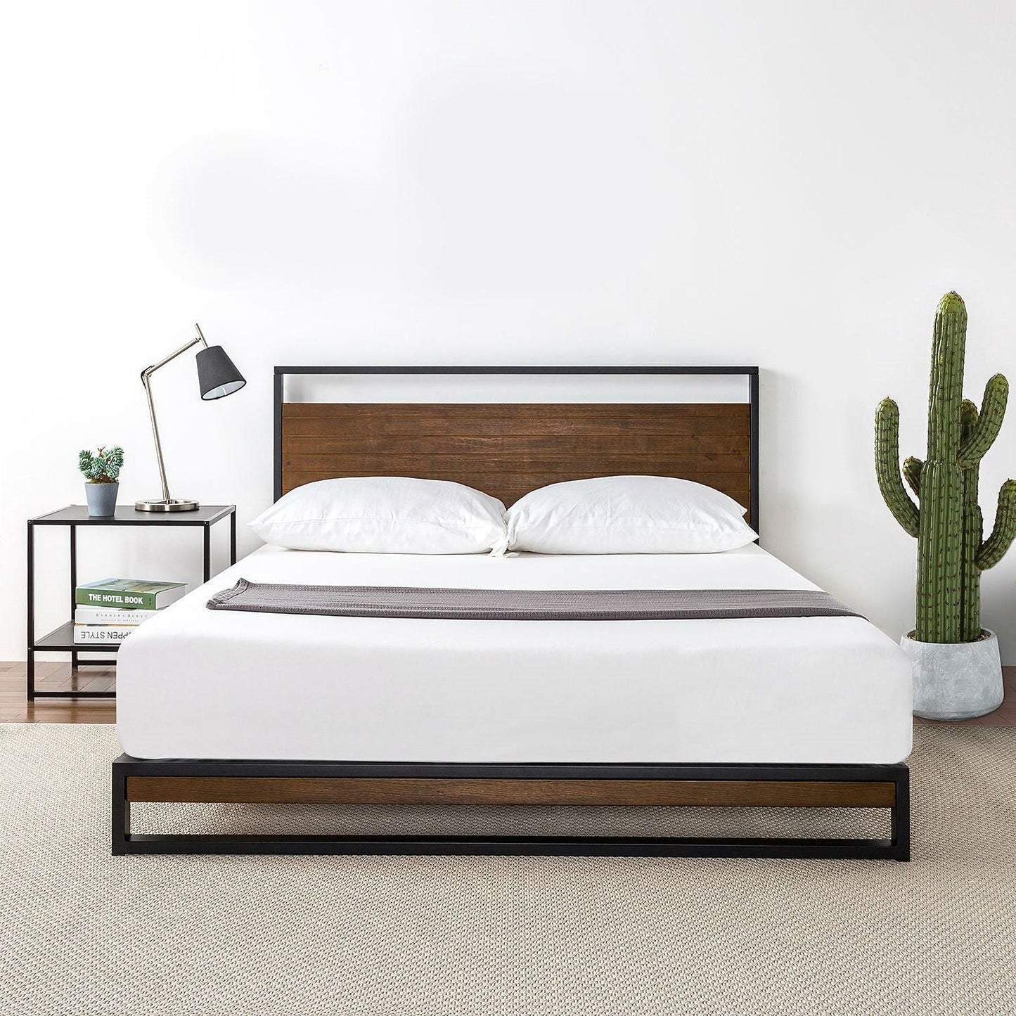 Bedroom > Bed Frames > Platform Beds - King Size Metal Wood Platform Bed Frame With Headboard