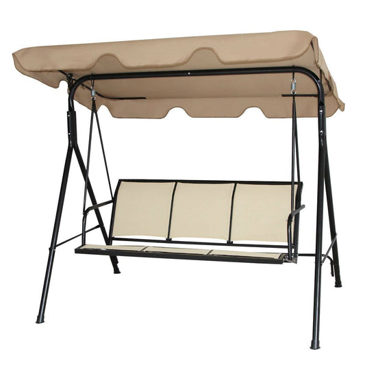 Outdoor > Outdoor Furniture > Porch Swings And Gliders - Outdoor Porch Patio 3-Person Canopy Swing In Light Brown
