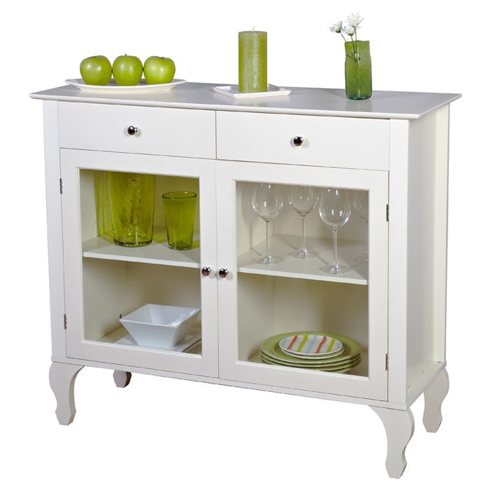 Dining > Sideboards & Buffets - Antique White Sideboard Buffet Console Table With Glass Doors