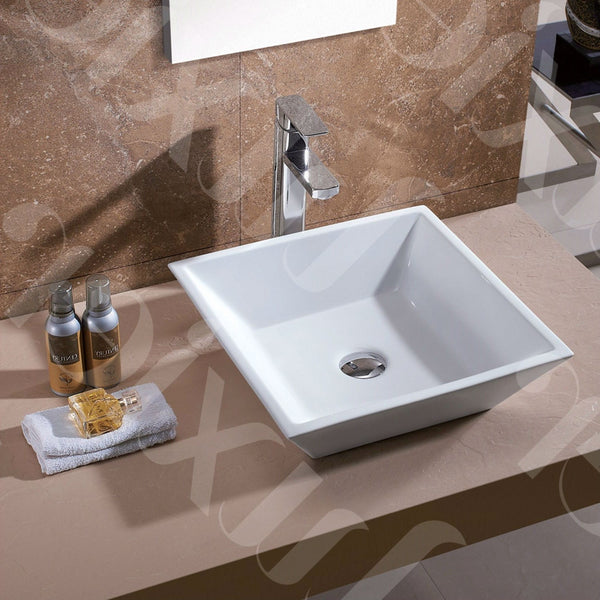 Bathroom > Bathroom Sinks - Contemporary White Ceramic Porcelain Vessel Bathroom Vanity Sink - 16 X 16-inch