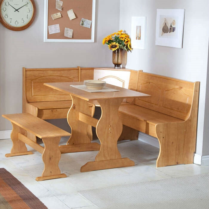 Eco-Friendly > Green Dining Room - Reversible 3-Piece Corner Dining Set Light Honey Natural Wood Finish
