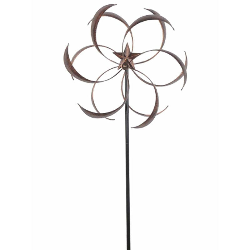 Outdoor > Outdoor Decor > Wind Spinners - Outdoor Powder Coated Metal Flower Star Wind Spinner With Stake 76-inch