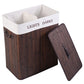 Bathroom > Laundry Hampers - Folding 2-Bin Brown Bamboo Laundry Hamper With Handles