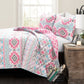 Bedroom > Quilts & Blankets - Full/Queen Southwest Style Polyester Pink Blue Striped Reversible Quilt Set