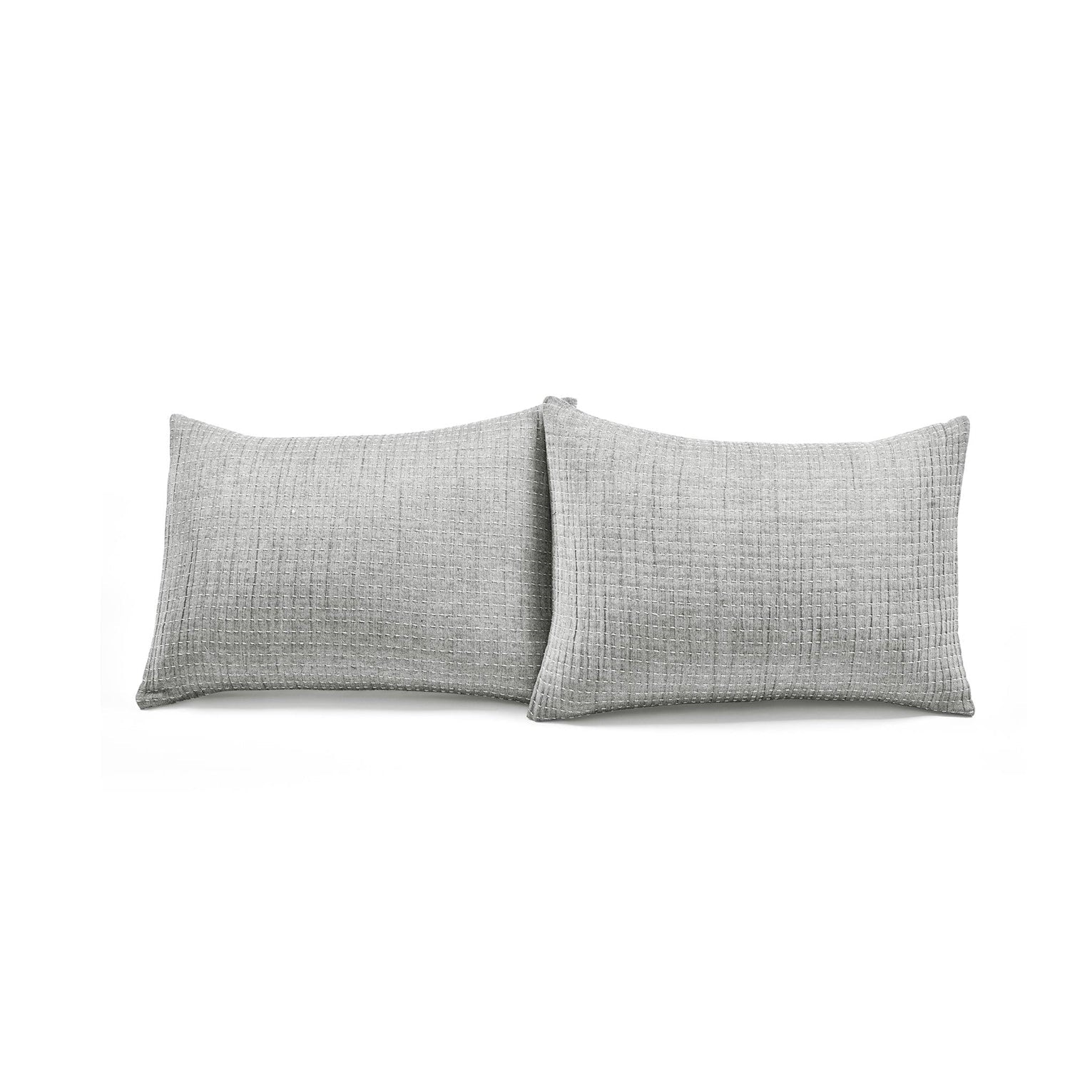 Bedroom > Quilts & Blankets - Full/Queen Size 3-Piece Reversible Cotton Yarn Woven Quilt Set In Grey Cream