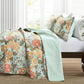 Bedroom > Quilts & Blankets - 3 Piece FarmHouse Teal Floral Cotton Reversible Quilt Set, King