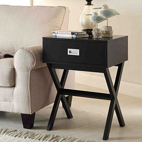 Living Room > Coffee Tables - Modern 1-Drawer Bedside Table Nightstand End Table In Black Wood Finish